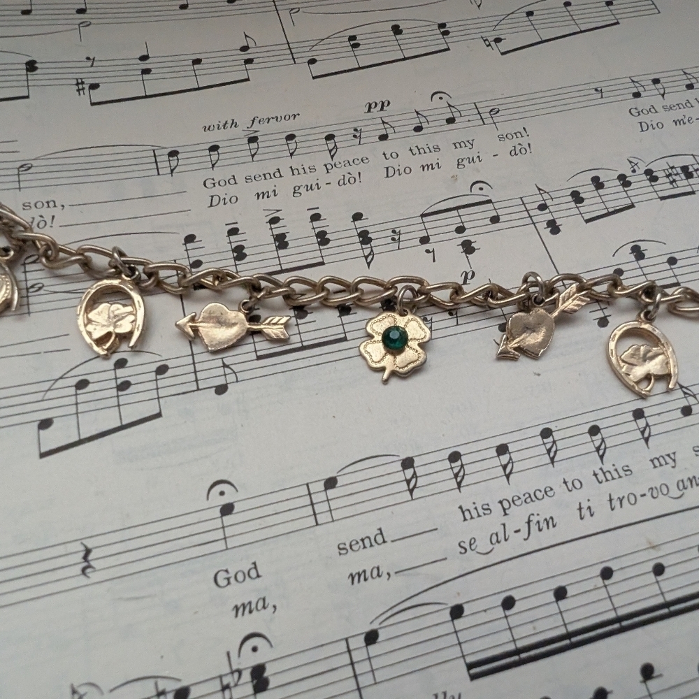 Goldtone Lucky Charm Bracelet with Green Gemstone